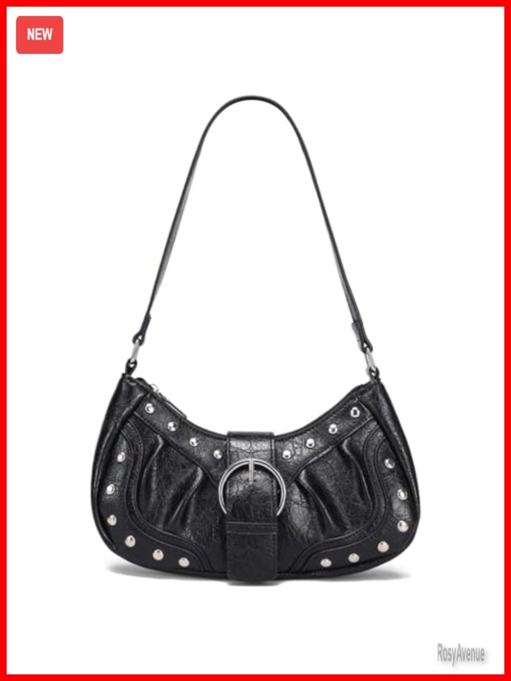 Vegan Leather Small Shoulder Bag with Rivets Punk Gothic Emo Handbag